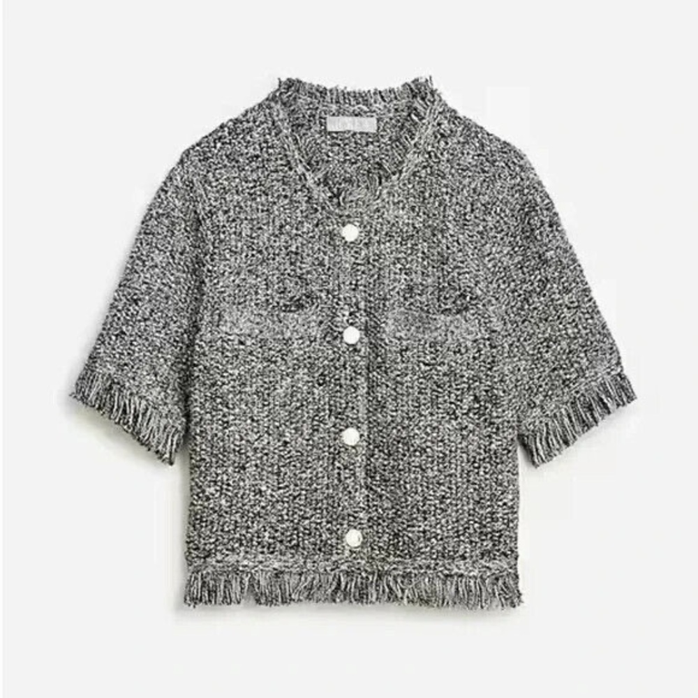 JCrew Gray Cropped Fringe Lady Jacket, Small